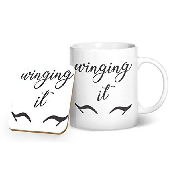 BWW Print - Winging It - Eyeliner Makeup - Mug & Coaster Gift Set