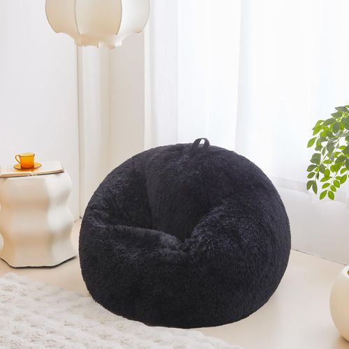 Fuzzy soft Black bean bag chair cover, for Living Room (No Filler)，Fluffy shaggy Stuffed Animal Storage Big Gaming Bean Bag Chair Cover ，Furry plush Decor Home for girls, kids, teens, and adults