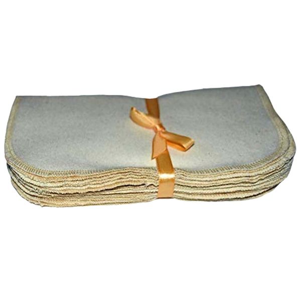 1 Ply Organic Flannel Washable Baby Wipes 8 x 8 Inches 10 Pack Sewn with Matching Cotton Thread