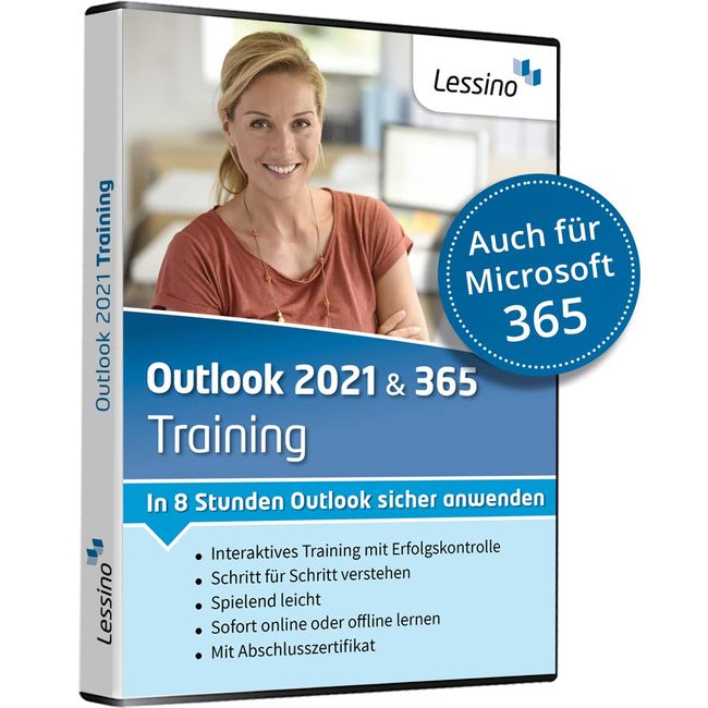 Outlook 2021 & 365 Training - In 8 Stunden Outlook sicher anwenden | Lernen Sie Schritt für Schritt die Grundlagen von Outlook 2021 bzw. Outlook 365| Online-Kurs + DVD von Lessino [1 Nutzer-Lizenz]