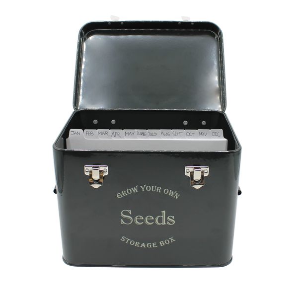 Gardening Naturally Seed Packet Storage Tin Black with 12 Blank Card Dividers