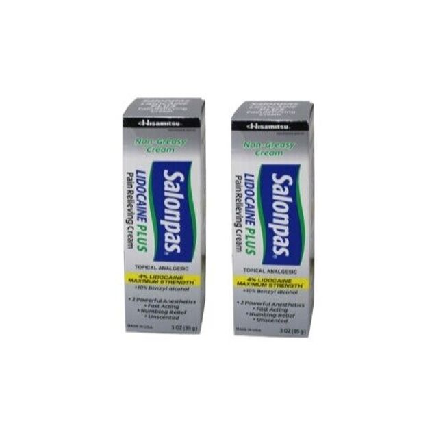 2 Pack Salonpas Lidocaine Pain Relieving Cream! 4% Lidocaine 3Oz Each