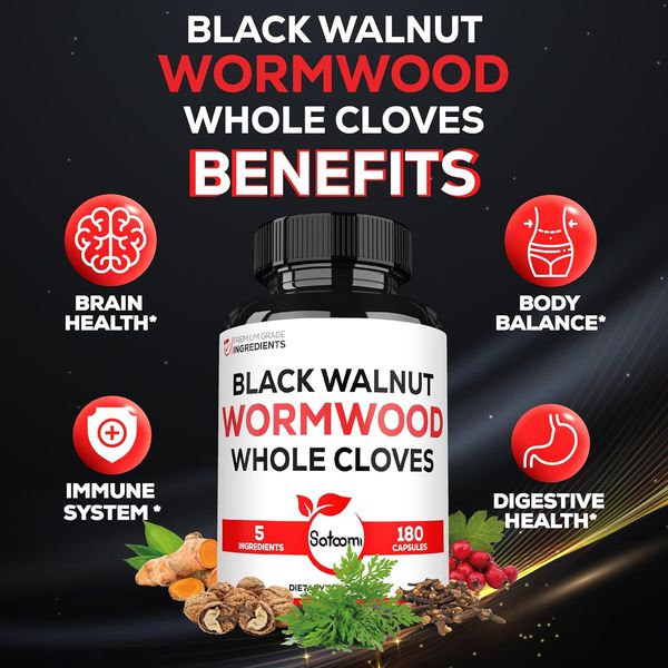 5 in 1 Wormwood Capsules Supplement - Extracted from Black Walnut, Whole Clov...