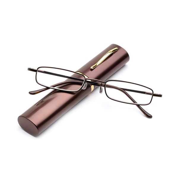 KoKoBin Metal frame Reading Glasses Portable Spring Hinge Reading Unisex reader with glasses case(Brown，+3.5
