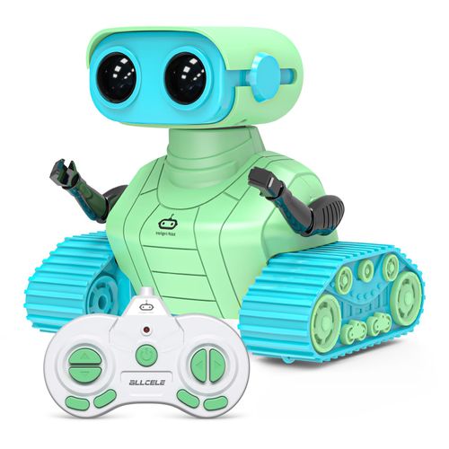 ALLCELE Robot Toys, Rechargeable RC Robots for Kids Boys, Remote Control Toy with Music and LED Eyes, Ideal Gift for Children-Green Blue