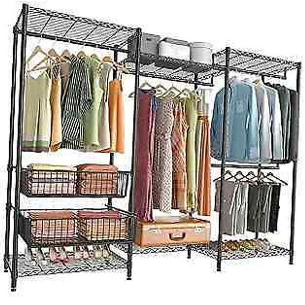 V10 Wire Garment Rack 5 Tiers Heavy Duty Clothes Rack with Hanging Rods, Wire