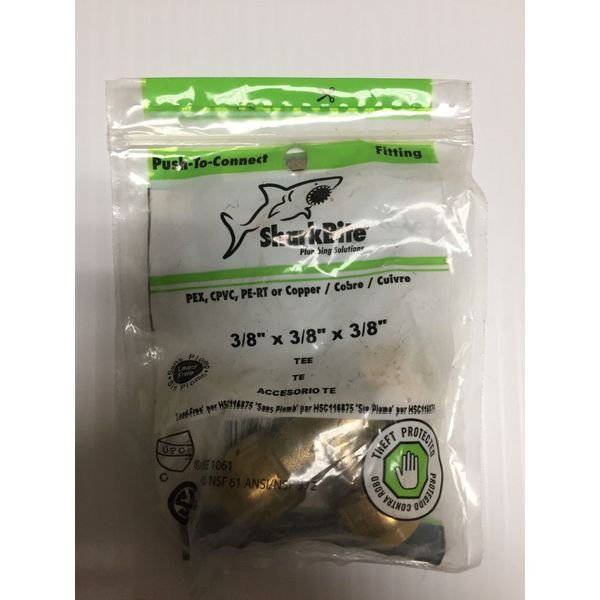 SharkBite U360LFA 3/8 in. Push X 3/8 in. D Push Brass Tee