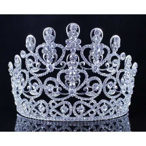 Janefashions Sensational Clear Austrian Crystal Rhinestone Large Tiara Crown With Hair Combs Bridal Wedding Birthday Party Prom Beauty Contest Pageant Gold Or Silver T11883 (Silver With Combs)
