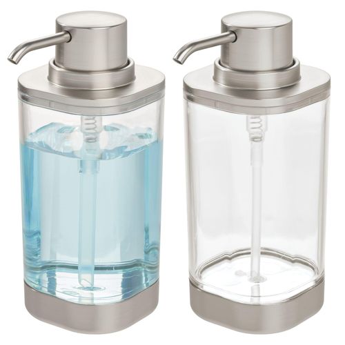 iDesign Refillable Liquid Soap Dispenser for Bathroom or Kitchen Countertop - Set of 2 - Clear/Brushed Nickel
