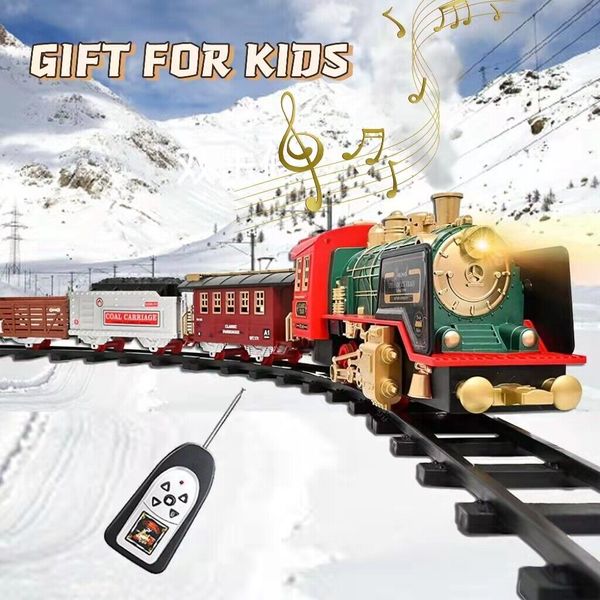 Race Track Electric Christmas Train Tracks Set Kids Toy w/ Lights Sound Railroad