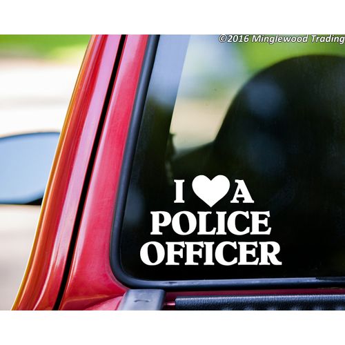 Minglewood Trading I Love A Police Officer 8" x 5" Vinyl Decal Sticker - Cop Heart Police Dept - - Ivory