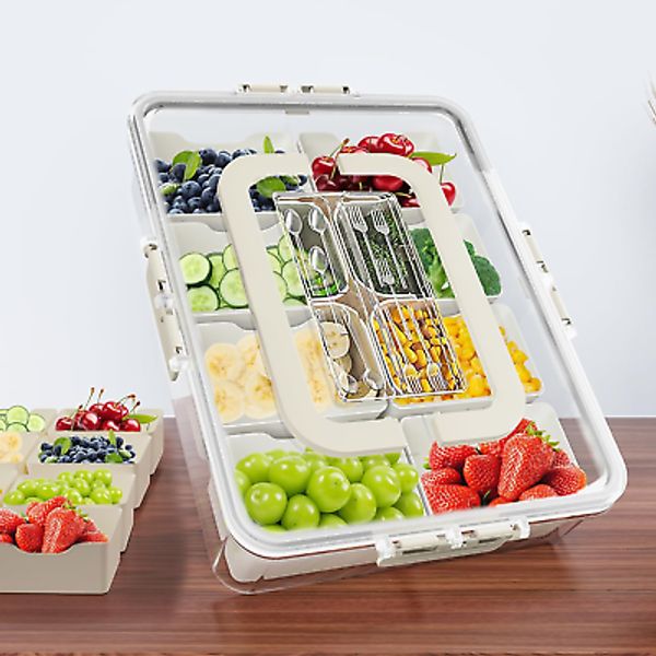 Snackle Box Container, Divided Serving Tray with Lid and Handle, Self-Contained