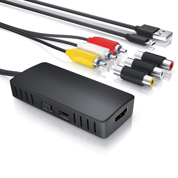 CSL - RCA auf HDMI Konverter - AV Composite Adapter - kompatibel zu Pal und NTSC - Ausgabe 720p und 1080p FullHD - Ladekabel - für Videokameras Videorekorder Spielekonsolen - Audio Video Adapter