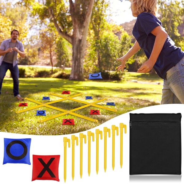 Giant Tic Tac Toe Strap Game Outdoor, 4 Ft X 4 Ft Portable Tic Tac Toe Bean Bag Toss Game, Large Yard Toss Game Tic Tac Toss Across Camping Games for Kids & Families