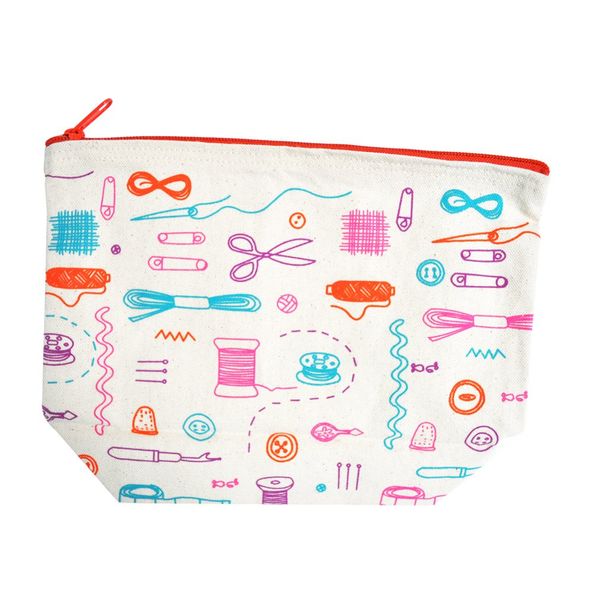 Sewing Themed Orange Zipper Canvas Pouch