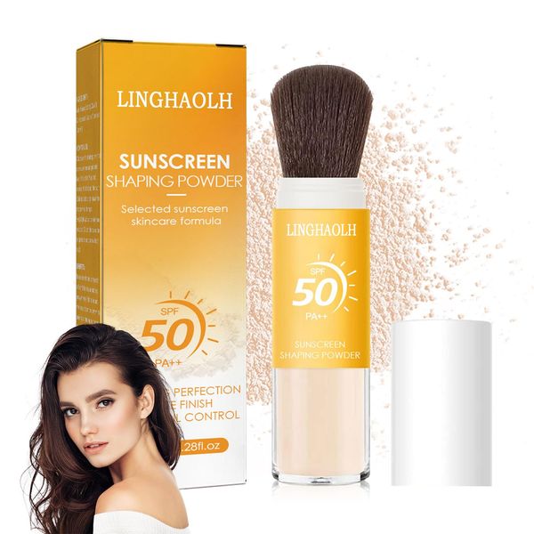 Sunscreen Setting Powder Brush SPF 50 PA++,Matte Translucent Loose Setting Face Powder,Brush On Powder Sunscreen for Face,Long Lasting Oil Control Mineral Brush Makeup Setting Powder