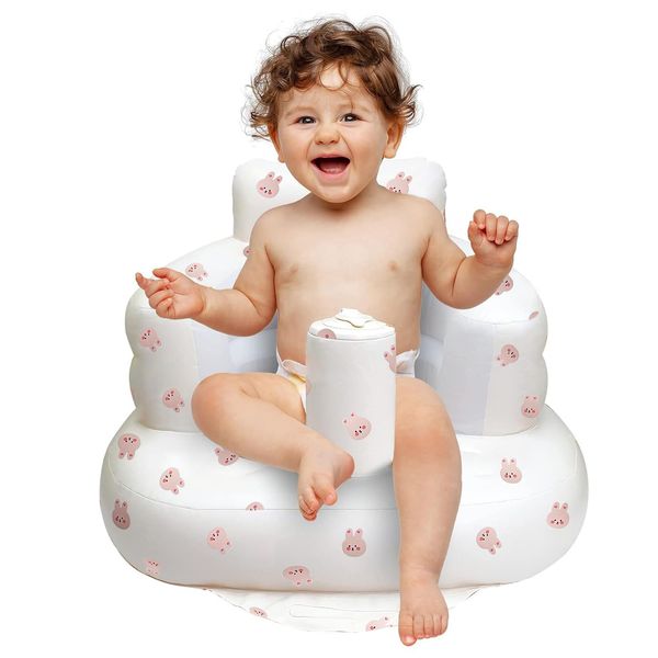 Inflatable Baby Chair, AirSwim Baby Inflatable Seat for Babies 3 Months and Up Summer Inflatable Baby Seat for Sitting Up, Blow Up Baby Floor Seat with Built in Air Pump, Rabbit