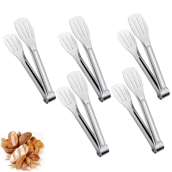 MOLHEM 5Pcs Kitchen Tongs, 7'' Stainless Steel Food Serving Tongs Buffet Tongs Cooking Tongs Frying Tongs,Pasta Salad,BBQ,Cake Home Party,Easy to Clean,Easy Grip,Non Stick