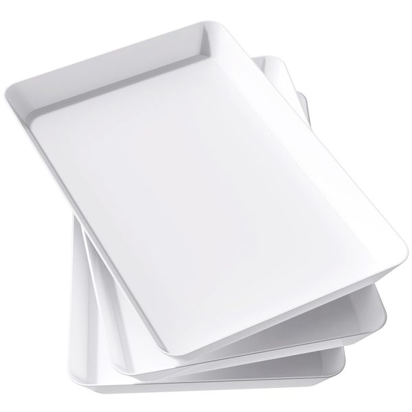 Lifewit Serving Tray Plastic for Party Supplies, 15" x 10" Platters for Serving Food, 3 pcs Christmas White Reusable Tray for Veggie, Snack, Fruit, Cookies, Desserts in Kitchen/Pantry Organization