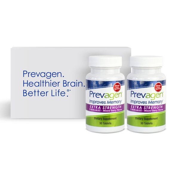 Prevagen Improves Memory - Extra Strength 20mg, 30 Chewables|Mixed Berry-2 Pack|with Apoaequorin & Vitamin D with Attractive and Stackable Prevagen Storage Box|Brain Supplement for Better Brain Health