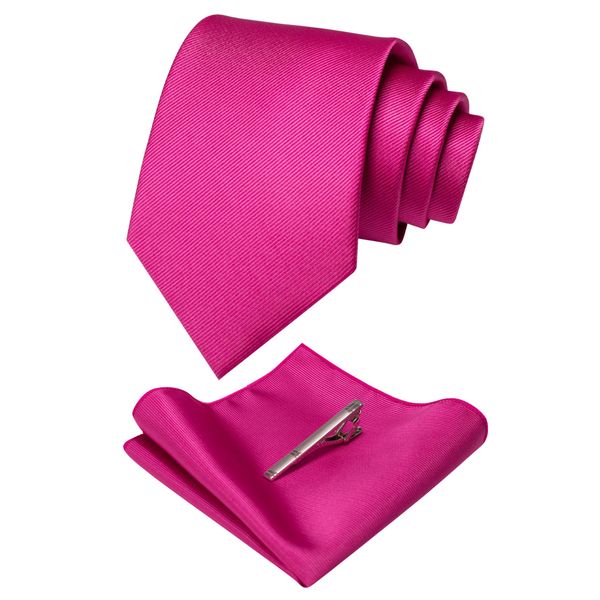 RBOCOTT Tie Fuchsia Hot Pink Necktie and Pocket Square, Hankerchief and Tie Bar Clip Sets for Men(64)