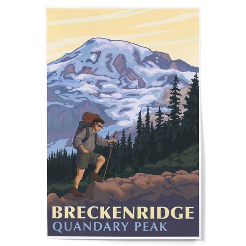 Lantern Press 12x18 Inch Art Print Wall Decor, Breckenridge, Colorado, Quandary Peak, Mountain Hiker