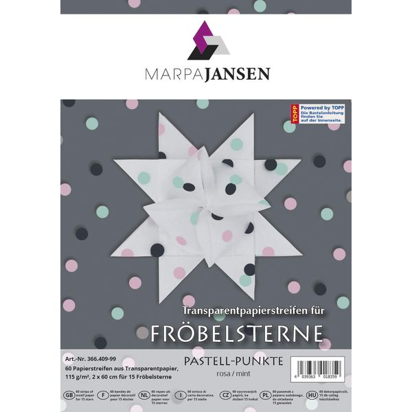 Transparentpapierstreifen für Fröbelsterne - (2 x 60 cm, 60 Streifen, 115 g/m²) - Pastell-Punkte rosa / mint