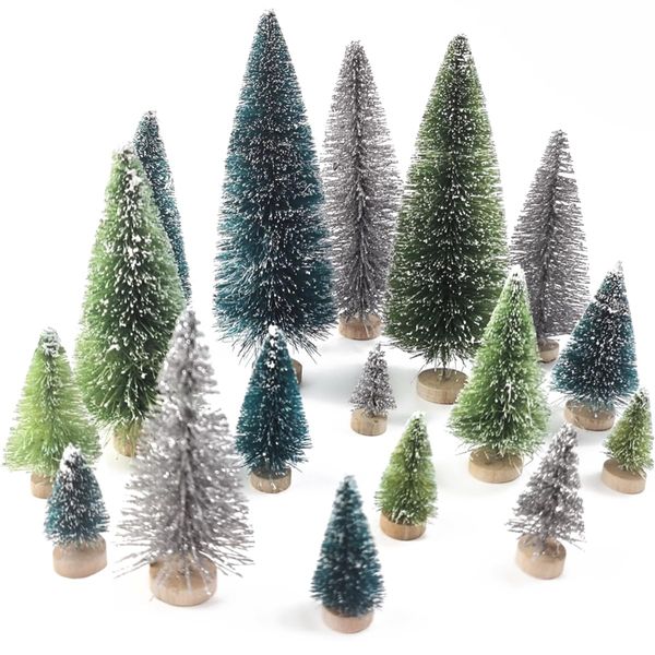 TIHOOD 33PCS Christmas Decorations Mini Christmas Trees, Artificial Christmas Tree Bottle Brush Trees with Wooden Base for Christmas Decor Christmas Party Home Table Craft