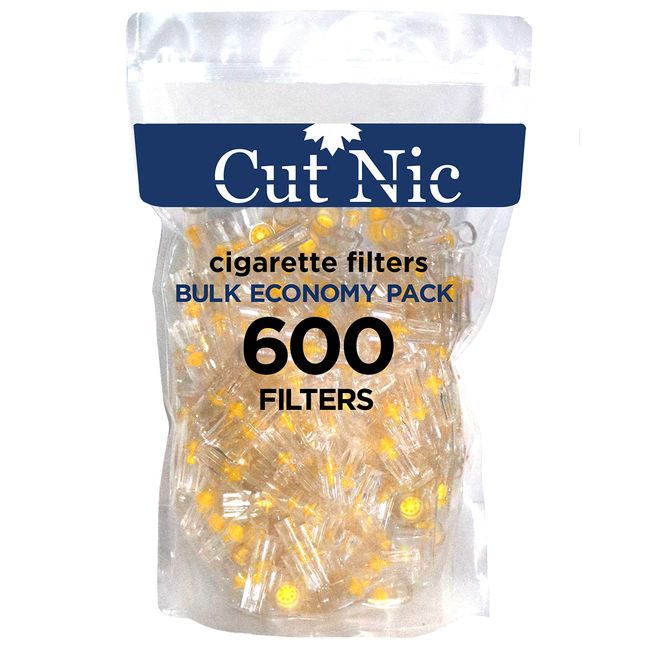 Cut Nic 8 Hole Easy Draw Disposable Cigarette Filters - (600 Filters) - Including 2 Travel Cases