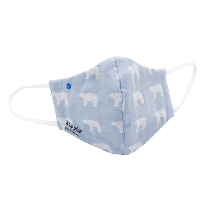 Towel Museum 70-9027098 Antibacterial and Protective Filter, Cold Droplets and Pollen, Soft Gauze Mask, Reusable, Washable, Children's Size, Hydrosilver Titanium Treatment, Cute, Kippis Polar Bear, Scandinavian, Blue