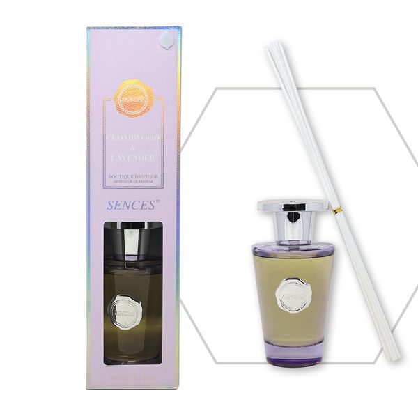 Sences Luxury Reed Diffuser 300ml - Scented with Cedarwood & Lavender, Long-Lasting Natural Aroma, Premium Essential Oils, Elegant Glass Bottle, Ideal for Home, Office & Spa, Calming & Woody Fragrance