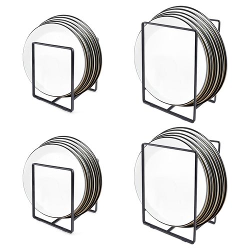 LELE LIFE 4 Pack Plate Organizer Holder, Vertical Metal Dish Drying Rack Storage Stand for Cabinet, Cupboard, Kitchen Counter, 2 Large 2 Small (Black)