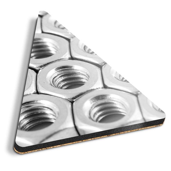 1 x Triangle Coaster - Silver Nuts for Bolts Engineering Cork Backed MDF Glossy Tea Coffee Accessory #16070