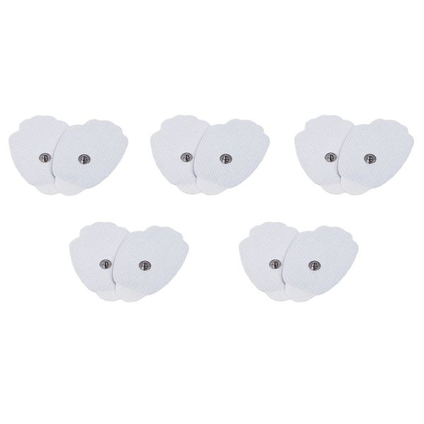 Tens Unit Muscle Stimulator Replacement Pads Patches 10 Pads (5 Pairs) Stick-on Pads Reusable Electrodes Snap On,Latex Free (White)