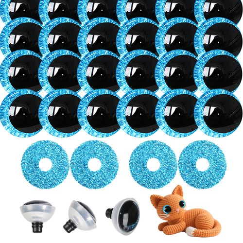 MUCUNNIA 100PCS 20mm Blue Safety Eyes for Crocheting with Washers Glitter Safety Eyes for Amigurumi 3D Moon Crochet Eyes Doll Eyes for Animals Teddy Bear Crochet Toy