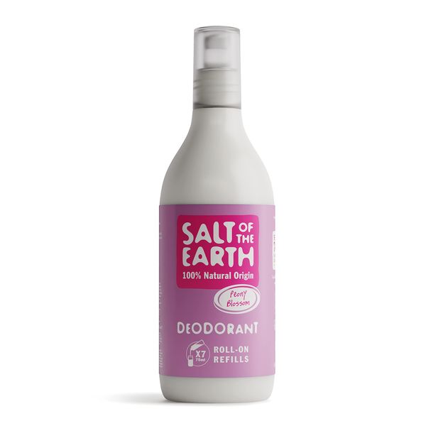 Natural Deodorant Roll On Refill by Salt of the Earth, Peony Blossom - Vegan, Long Lasting Protection, Leaping Bunny Approved, Made in the UK - 525ml