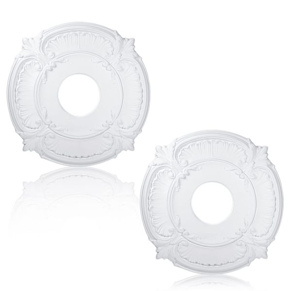 2 Pieces PU Ceiling Medallion Decorative Ceiling Fan Medallion Round Home Lighting Ceiling Medallion Ring for Light Fixtures Ceiling Fans Chandeliers, 12" OD x3.5 ID