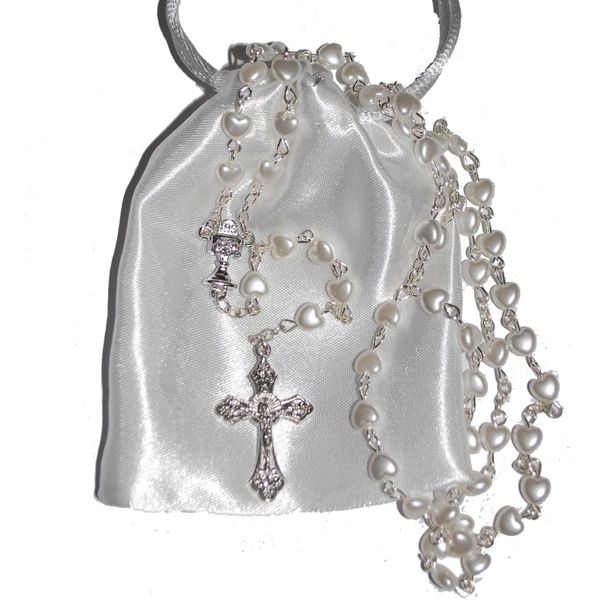 Amelia Mae Beautiful White Heart Rosary Beads - Girls & Boys - Perfect First Rosary, Communion or Confirmation Present