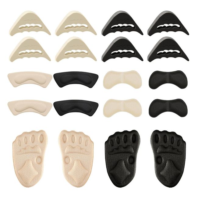 10 Pairs High Heel Cushion Pads, Forefoot Pad, Shoe Filler Includes Toe Filler Inserts Front Insoles Heel Grips Liner Insert, Preve-nting Too Big Shoe from Heel Slipping Blisters Relieve Pain(Black)