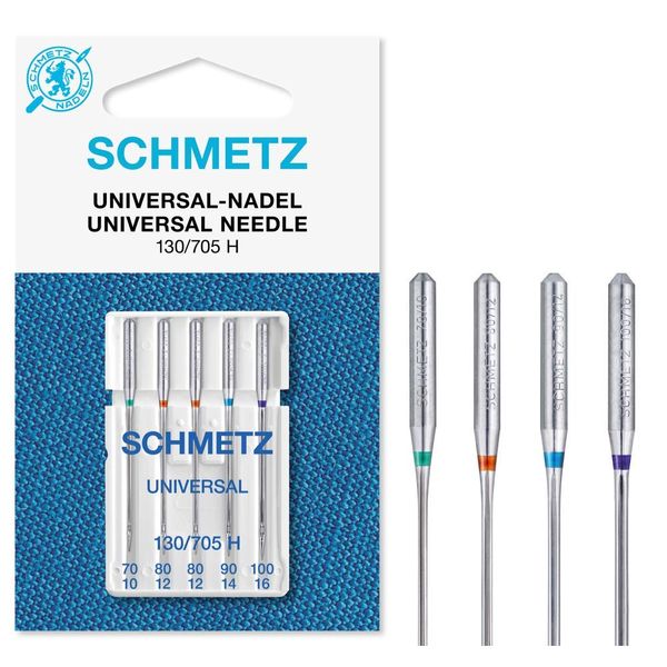 SCHMETZ Domestic Sewing Machine Needles | 5 Universal Needles 130/705 H Needle Size 70/10-100/16 | Suitable for a Wide Range of Fabrics | for on All Conventional Household Sewing Machines