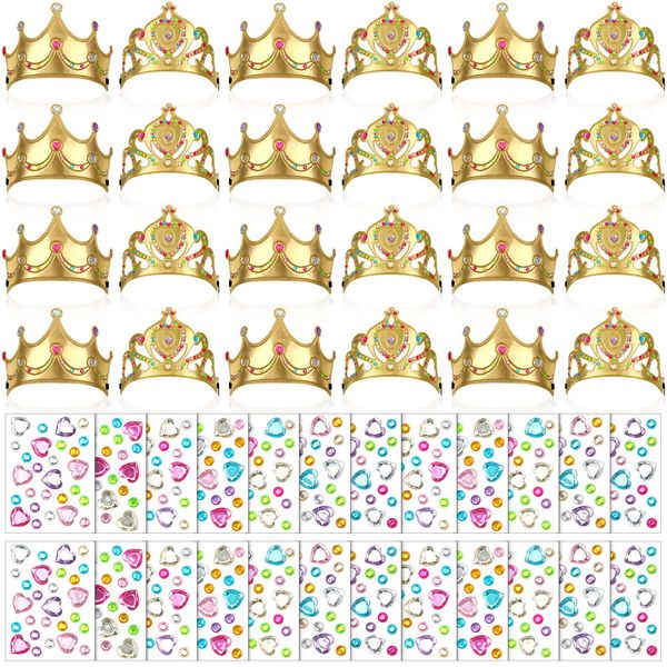 Jexine 100 Pieces Foam Crowns Set for Kids Princess Tiaras Crowns Making Kits 60 Pcs Foam Princess Crowns and 40 Sheets Crystal Diamond Sticker for Kids' Party Supplies Decoration Craft