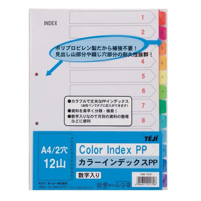 TAE Color Index PP INB-1412 A4 2 Hole 12 Numerals