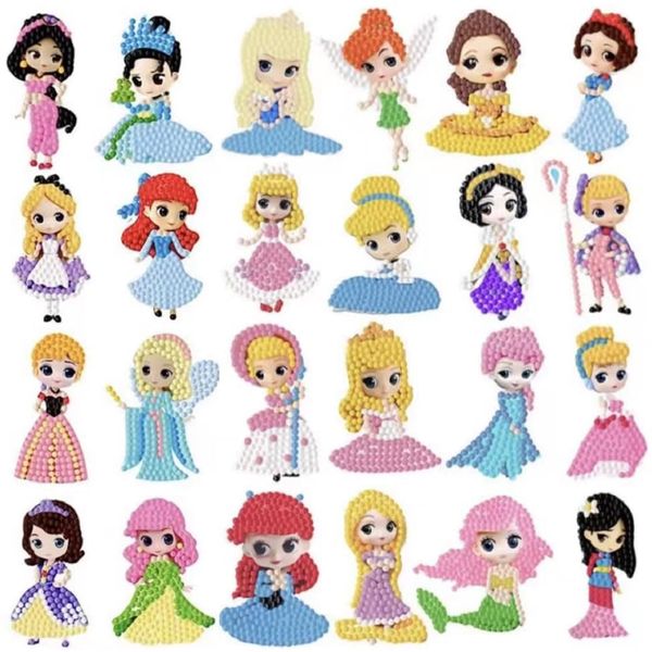 FONYANE Diamond Art Kits for Kids, Arts and Crafts for Kids Ages 4-8,Craft Kits for Kids Ages 8-12, Mosaics Bead Art,Painting Kits,24PCS Princess Gem Art Kits Best Gifts for Grils Boy Birthday