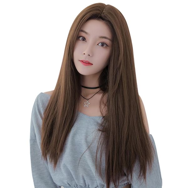FESHFEN Long Straight Kakiage No Bangs Wig, Wig, Center Parted, Women's, Full Wig, Semi-Long, Wig, Lolita, Cosplay, Wig, Small Face, Popular, Natural, Fashion, Everyday, Heat Resistant, Cute, Net/Comb Included, Chocolate Brown