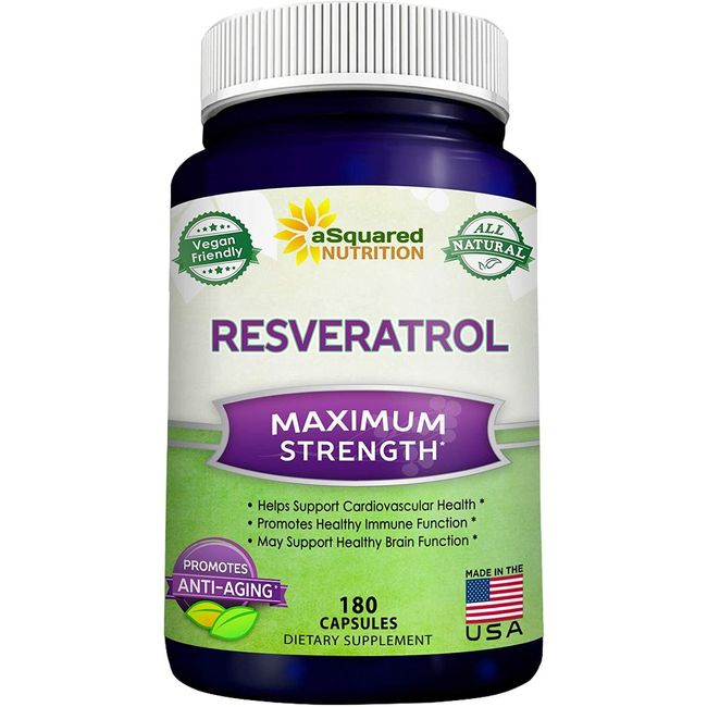 100% Pure Resveratrol - 1000mg Per Serving Max Strength (180 Capsules) Antioxida