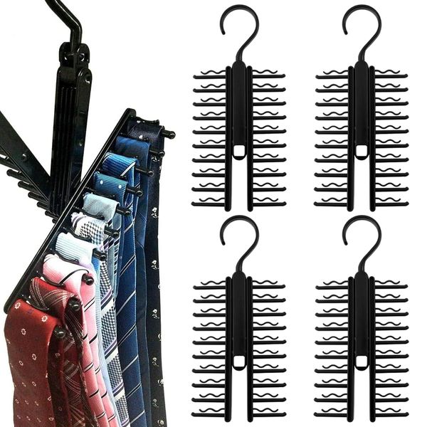 4 Pcs Tie Hanger, Belt Hanger, Tie Hook, 20 Ties, Space Saving, Rotating, Tie Rack, Small Accessories, Tie Storage, Belt Storage, Hanger, Multifunctional, Black