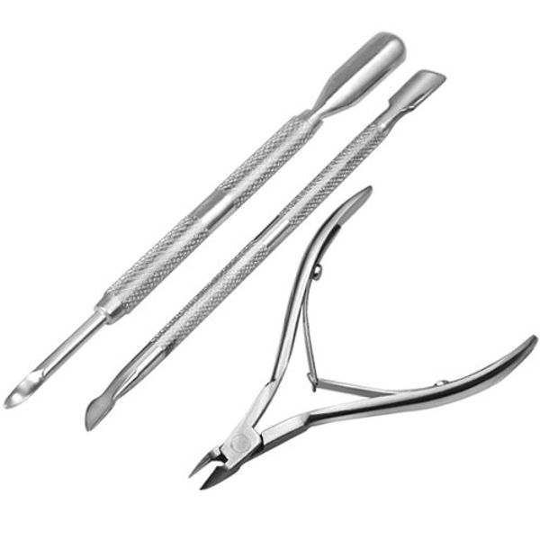 3 Stainless Steel Nail Cuticle Spoon Pusher Remover Cutter Nipper Clipper, Cuticle Nipper, Cuticle Cutter and Remover with Cuticle Pusher for Dead Skin - Durable Manicure Tools and Cuticle Clippers