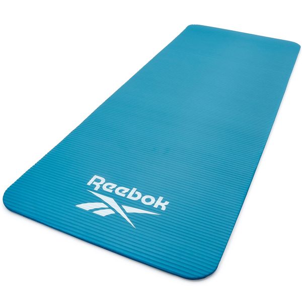 Reebok Exercise Mat, 100% NBR, Yoga Mat, Anti-Slip, Fitness, Pilates, Training, Thick, Wide, Absorbs Shock & Weight, Cushions Sound, Thickness: 0.4 inches (10 mm), Color: Blue