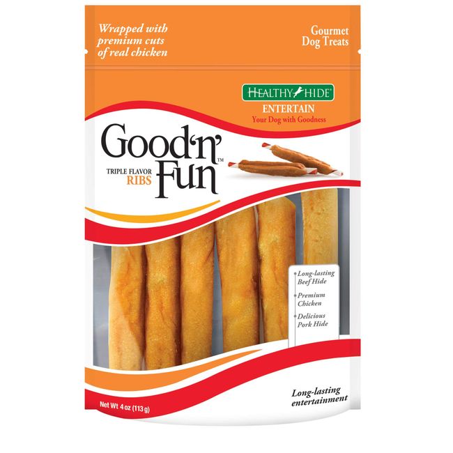 Good ’n’ Fun Triple Flavor Ribs, Rawhide Snack for All Dogs