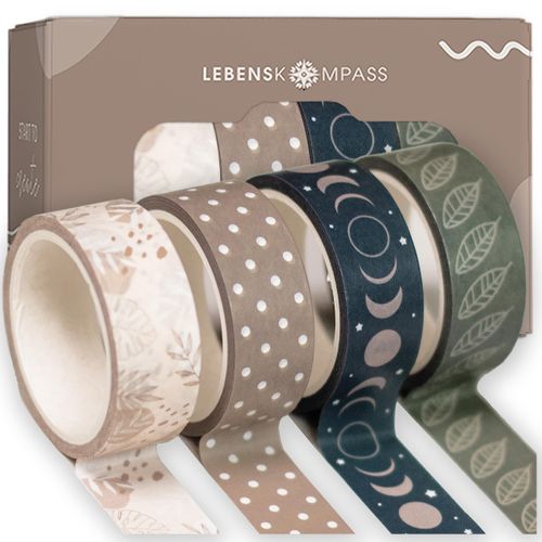 LEBENSKOMPASS® Washi Tape - 4 Rolls Washi Tape Set Masking Tape for Your Bullet Journal Accessories & DIY 15 mm x 3 m - Bullet Journal